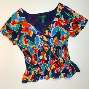Lauren Ralph Lauren Petite Silk Shirred Peplum Blouse